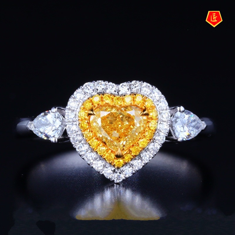 [Ready Stock]Heart-Shaped Diamond Yellow Gem Ring