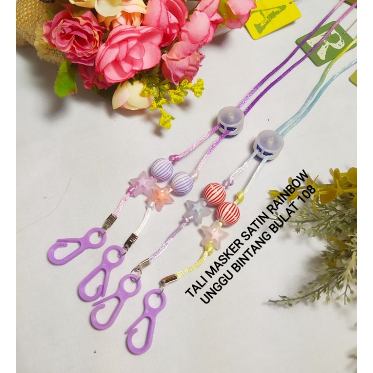 TALI MASKER/PENGAIT HIJAB/KALUNG SATIN RAINBOW UNGGU  BINTANG BULAT  112