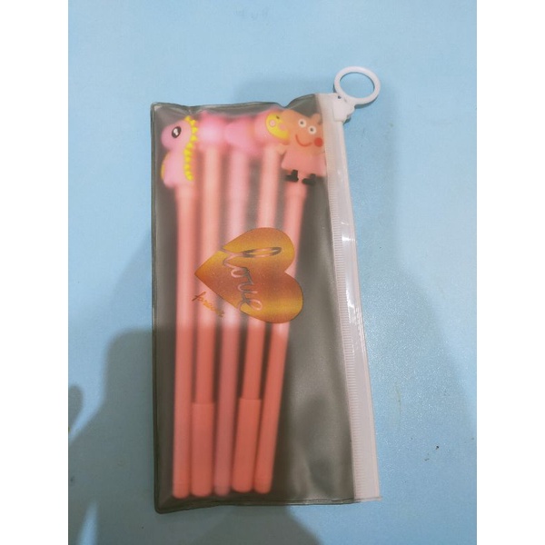 

pen gel karakter lucu isi 5+1 kotak pensil