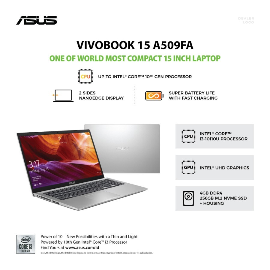 Notebook Asus A509FA-FHD321 I3-10110U 4GB 256PCIEG3 15.6"FHD W10