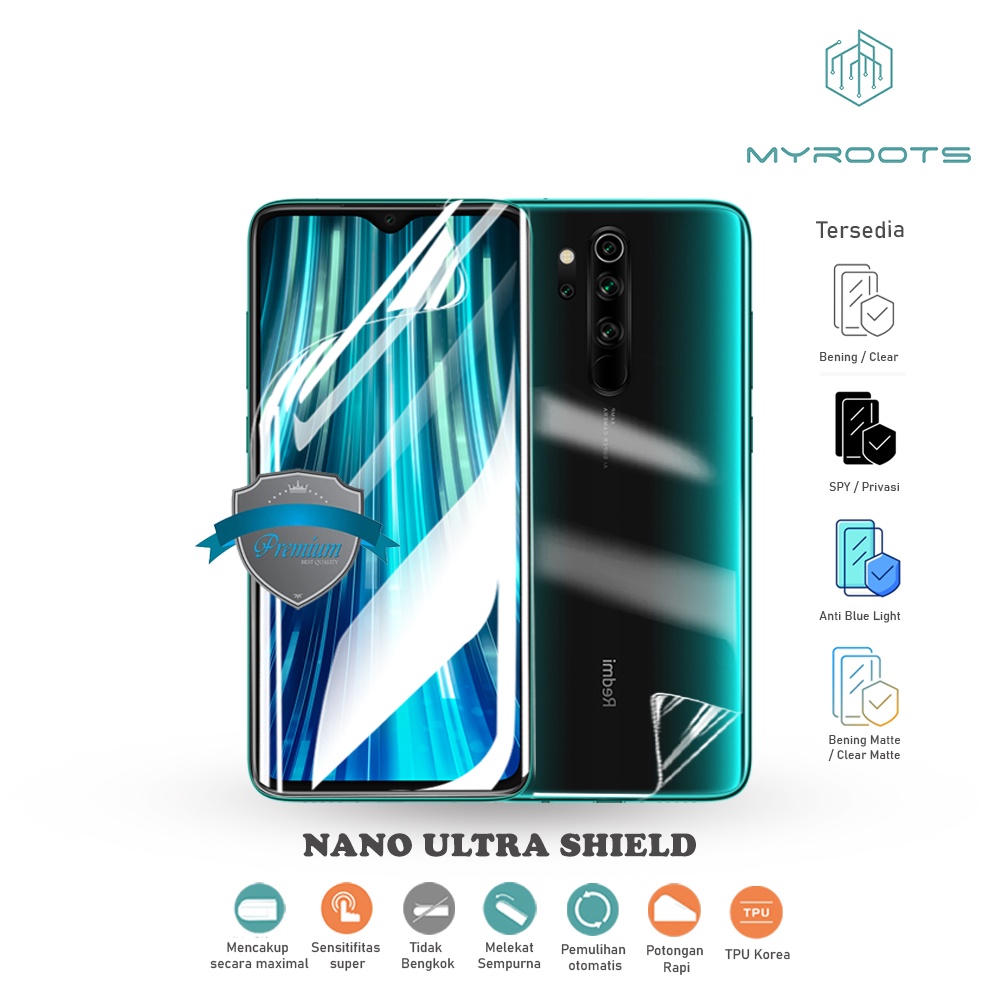 ANTI GORES JELLY HYDROGEL REDMI NOTE 8 PRO FULL Depan Belakang Myroots Anti Spy Glare Matte Blue Ray