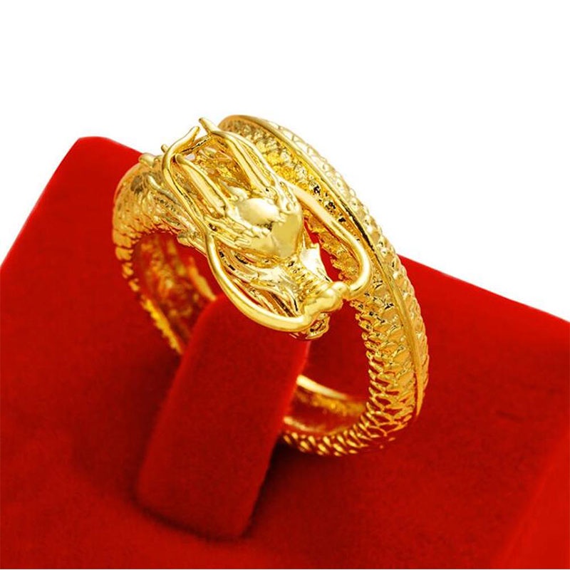 Fashion Golden Phoenix Dragon Cincin Pasangan Pria Wanita Perhiasan Baja Titanium Pernikahan Terbuka Cincin Ukuran Dapat Disesuaikan