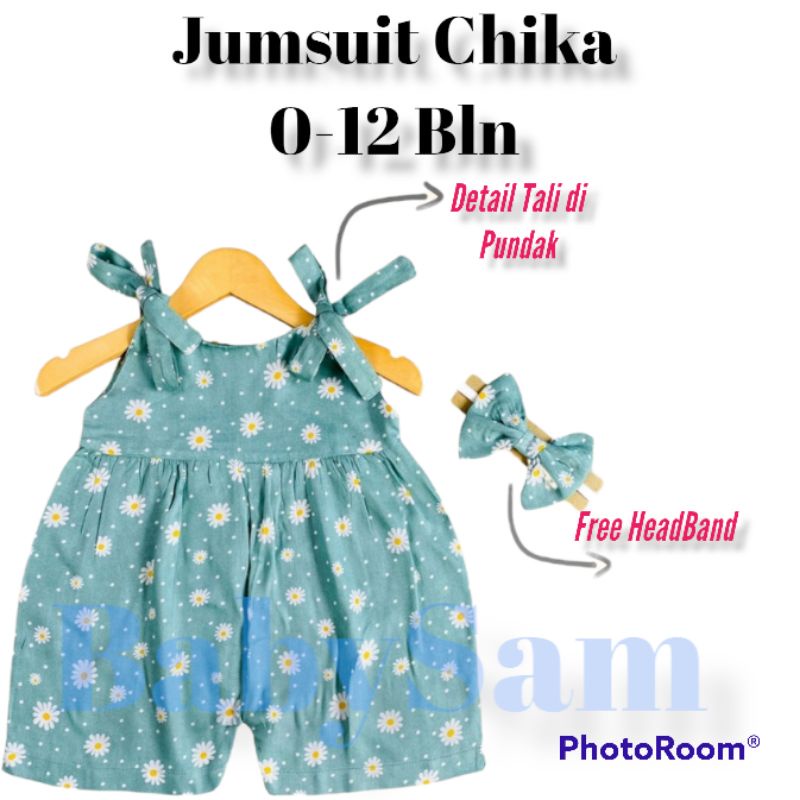 6-18 BLN JUMPSUIT BAYI TALI CHIKA BAJU BAYI PREREMPUAN FREE HEADBAND