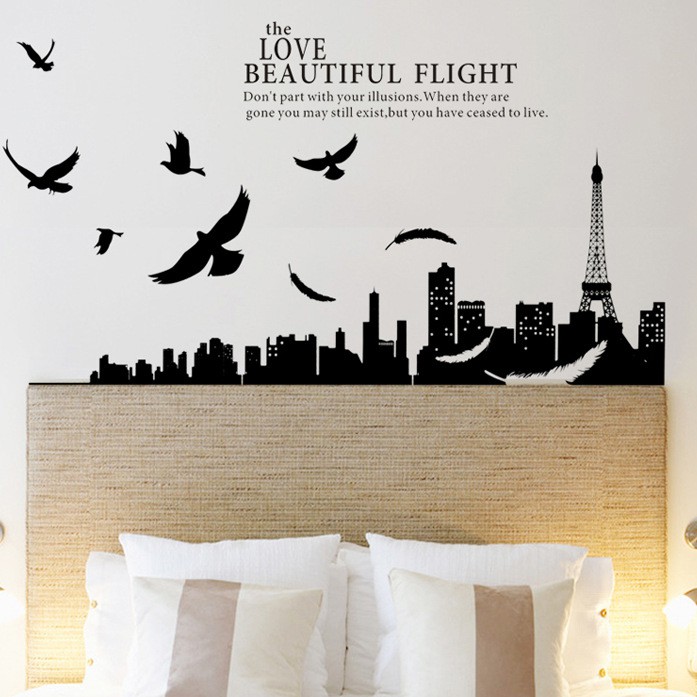 RELIZA Wall Sticker / Stiker Dinding PARIS BEAUTIFUL FLIGHT HITAM SILUET KOTA CITY AY1913