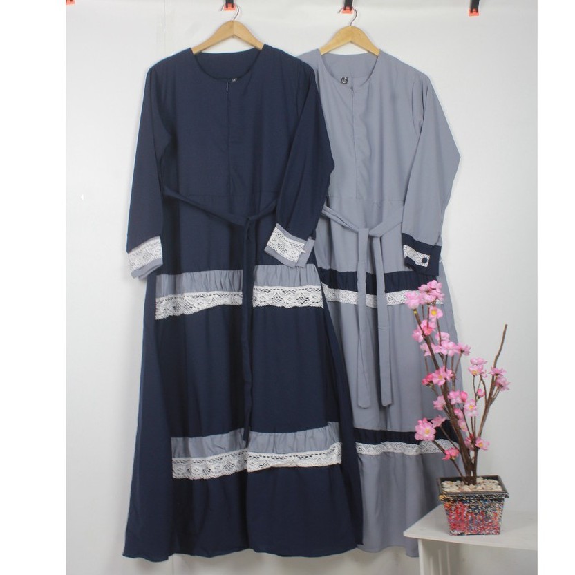 gamis wolfis CANDRA renda rempel busana musim wanita fashionale woolpeach