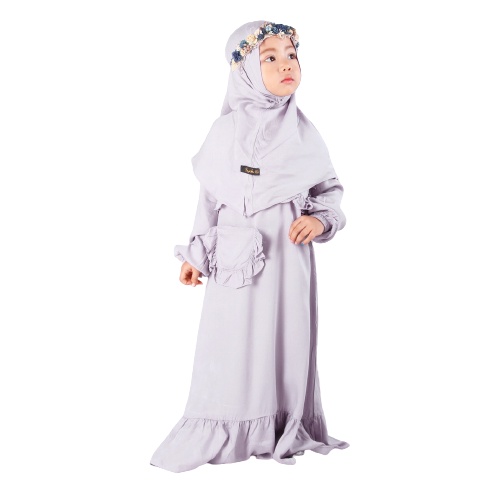 Set Gamis Humaira Anak Usia 1 Sampai 2 Tahun Bahan Rayon Twill Premium Terpopuler Polos Silver