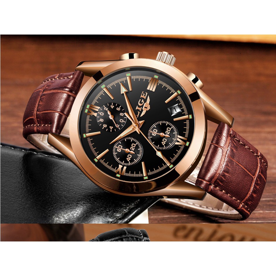 Jam Pria Original LIGE Top Luxury Brand Military Sport Quartz Waterproof