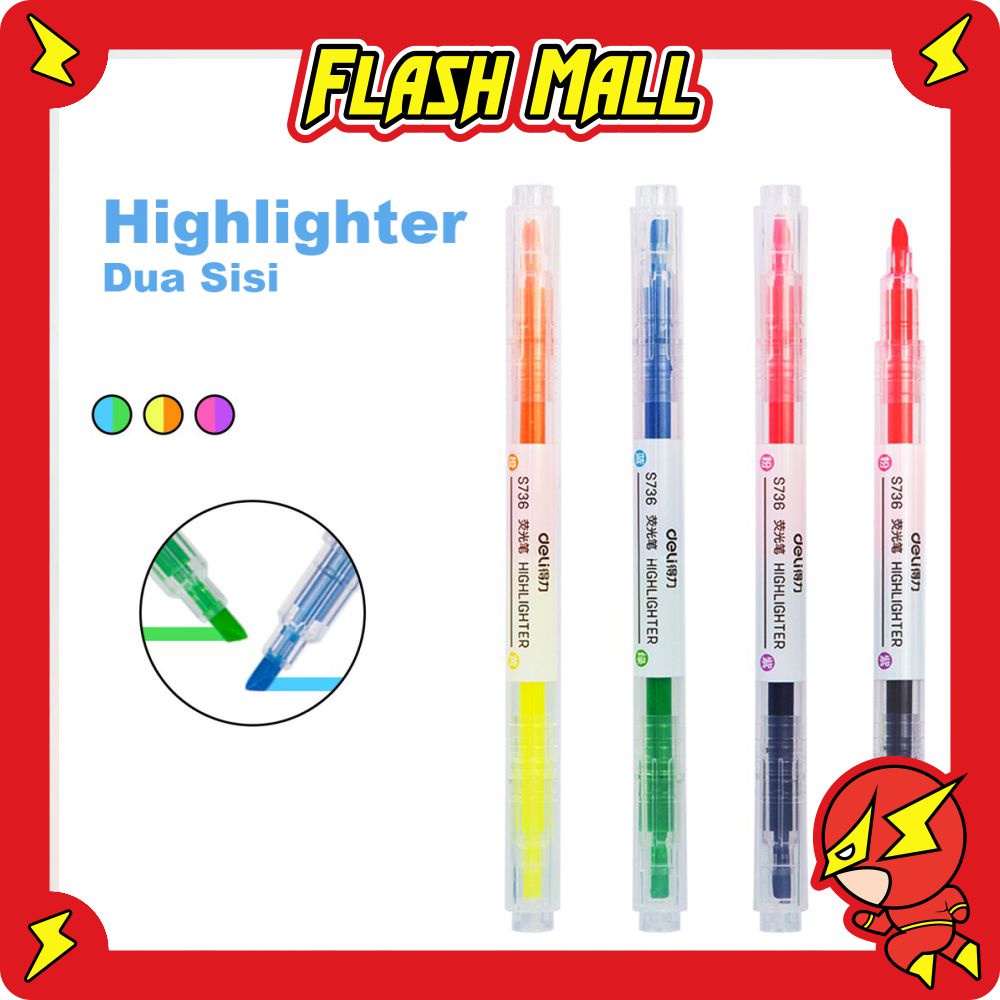 

FLASHmall S010 Highlighter Ujung 2 Warna Marker Pen Alat Tulis Penanda Berwarna 2 Tip Warna