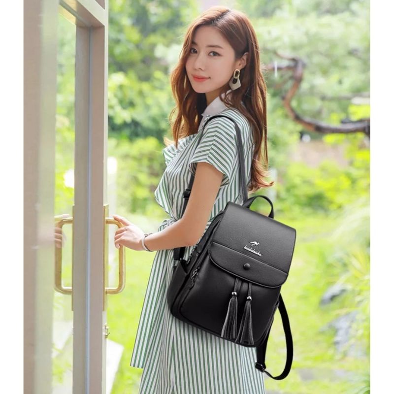 Rhatu.id - SHINTA - Tas Ransel Cewek, Hitam, Abu, Ping