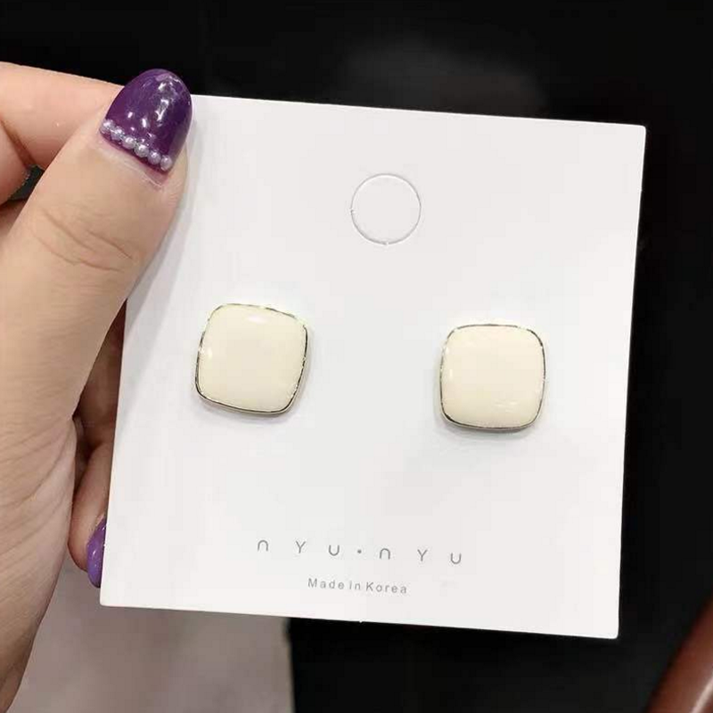 Anting S925 silver needle Bentuk Persegi Geometris Warna-Warni Permen Gaya Retro Perancis