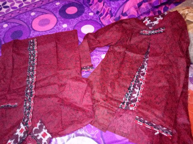 Seragam Batik Couple Kemeja Atasan Batik Couple Warna Merah Marun Maroon Murah