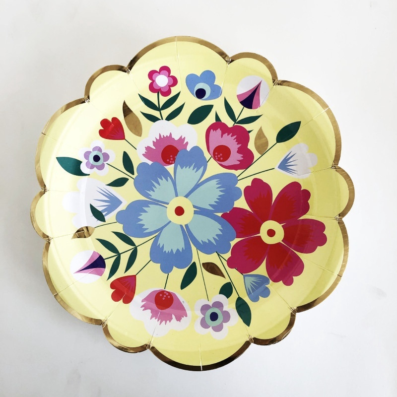 Chinese Series Paper Plates Paper Cups Napkins Flower Pattern Tableware Afternoon Tea Cake Plate