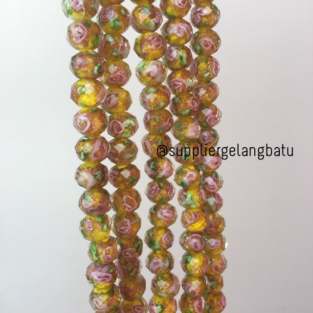 Lampwork Crystal Murano 12x10mm bahan kristal ceko mawar kuning donat donut supplier aksesoris rajut