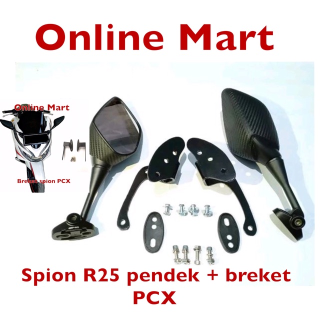 spion PCX variasi R25 R3 pendek karbon plus breket serpo dudukan samping winsil pcx