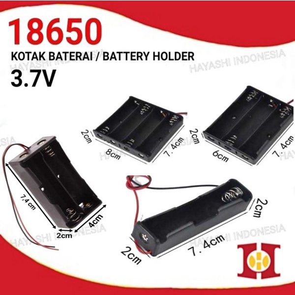 18650 Battery Holder 1 2 3 4 Baterai Case Batere Box Kotak Batre Kabel.