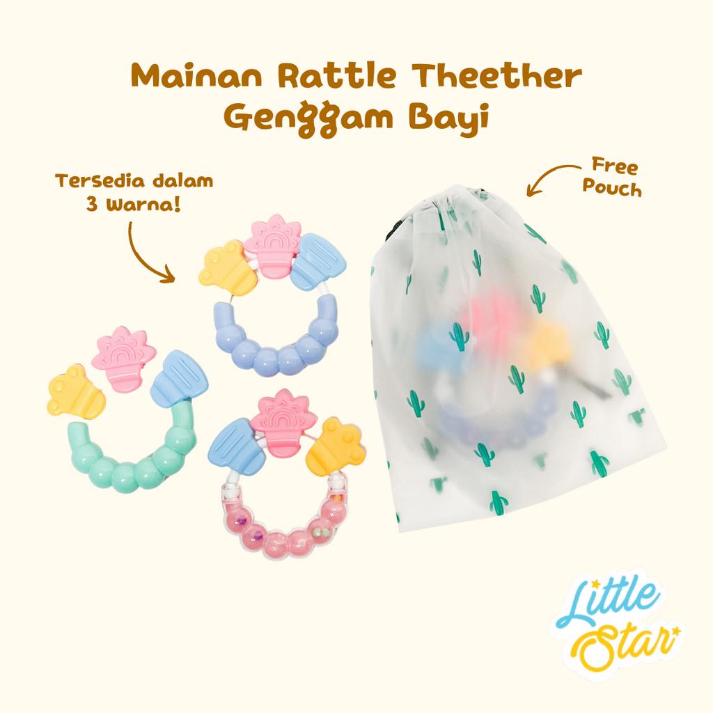 Mainan Gigitan Bayi Theether Rattle Genggam Kerincian Isi Gel Dengan Pegangan Lembut Lentur Halus Silikon BPA Free