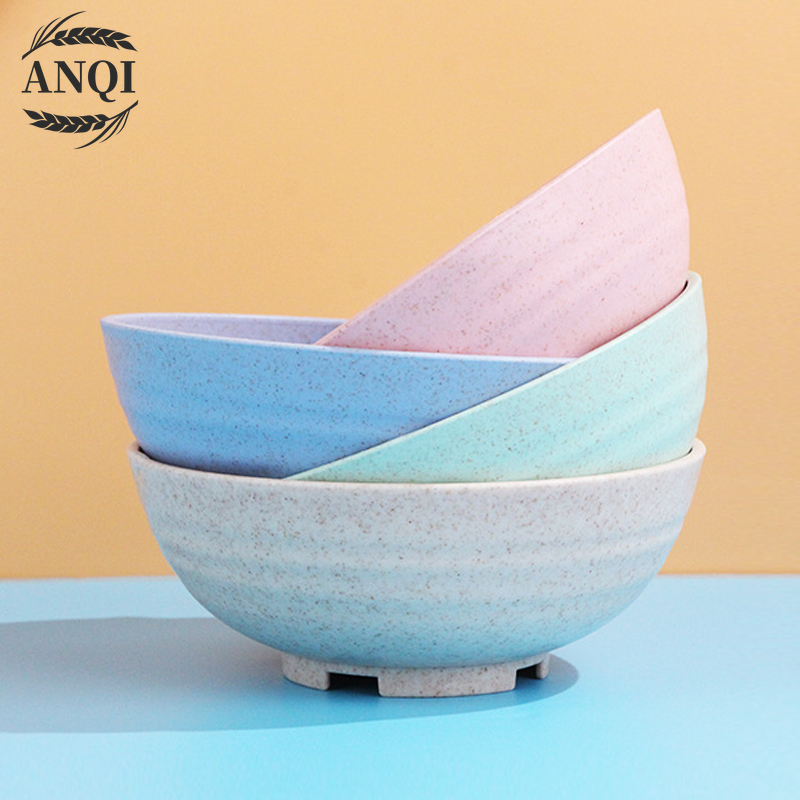 ANQI 4Pcs Mangkok Bowl Mangkuk Plastik Microwave Warna Warni Set Mangkuk Gandum Quality Wheat Bowl