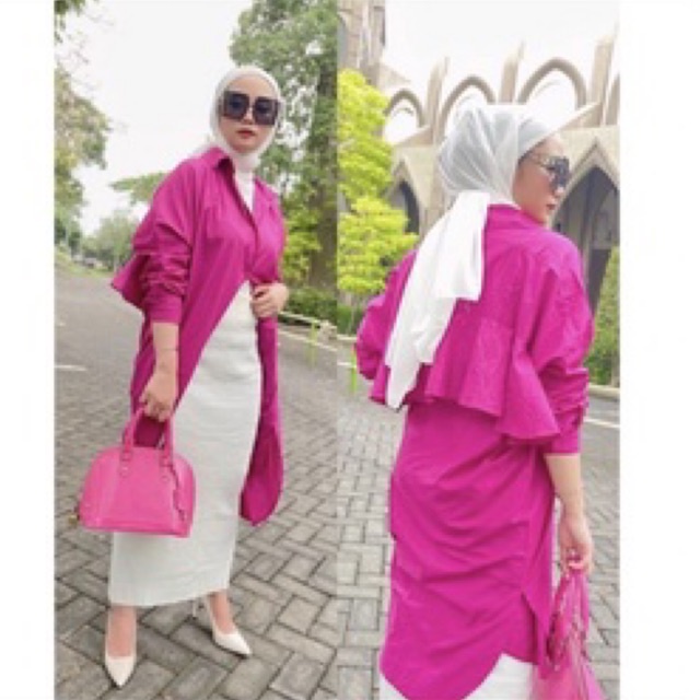 TUNIK RUFFLE RUMBAI FUSCIA || TUNIK RUFFLE COLOUR