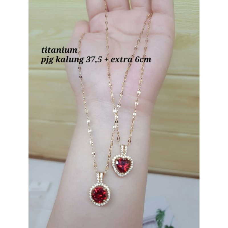 Kalung asli titanium microdiamond merah / kalung liontin titanium / kalung liontin microdiamond