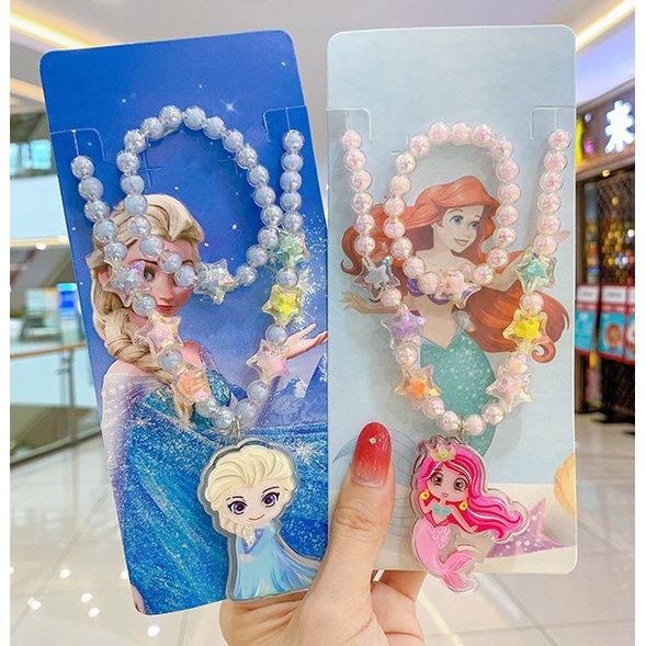 Anak-anak Kalung Set LED+Gelang Mutiara Import Karakter Frozen/Mermaid/Unicorn (Bisa Nyala ada LED)