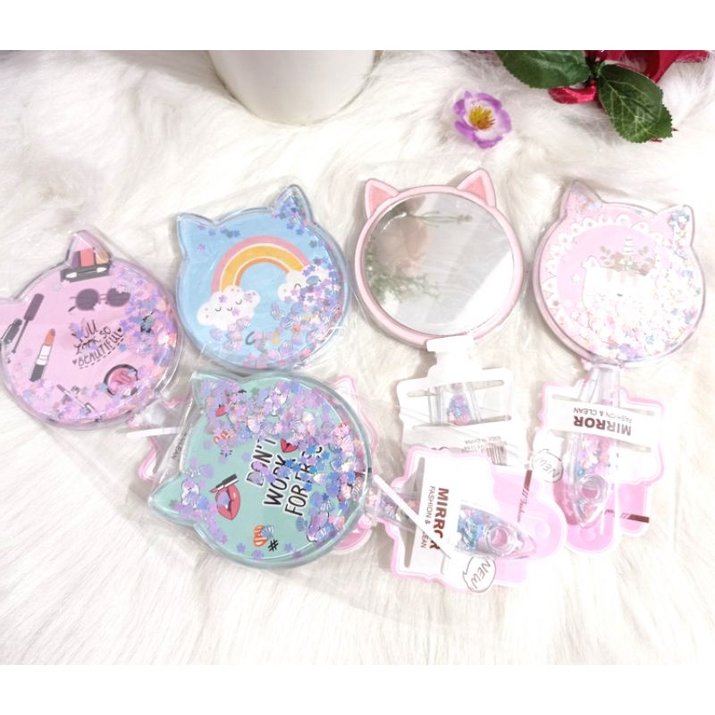 Cermin Bulat|Cermin Glitter|Cermin Gagang