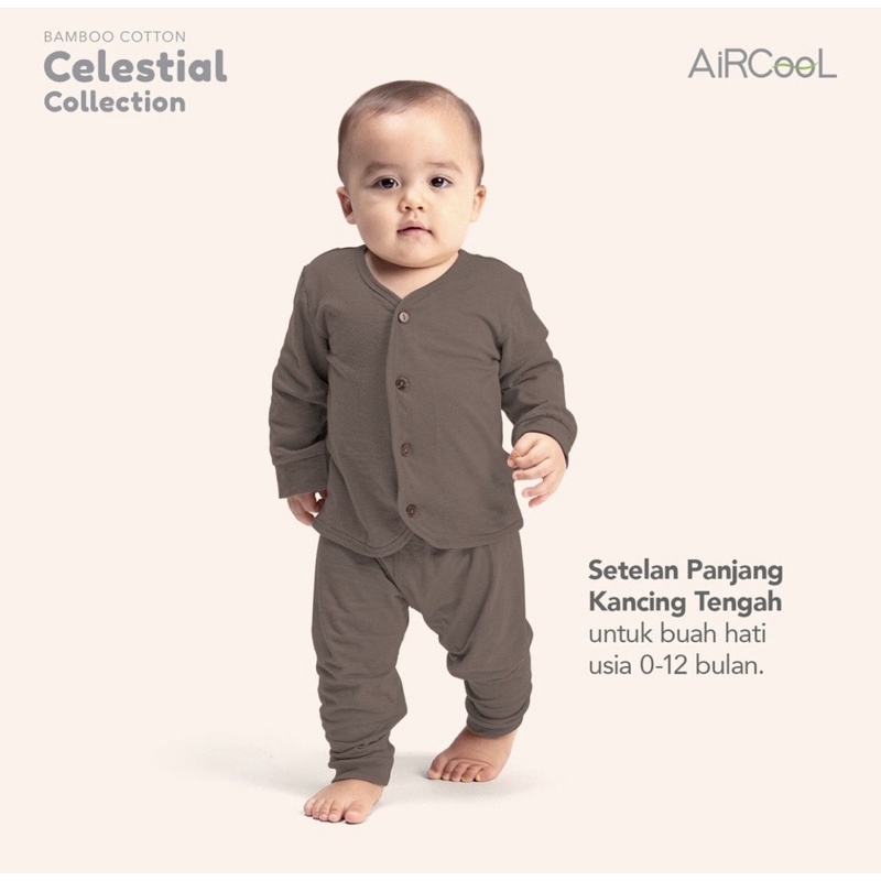 New Velvet Junior AirCool Setelan Panjang Kancing tengan celana Panjang Cotton Celestial Series 3 - Piyama Anak