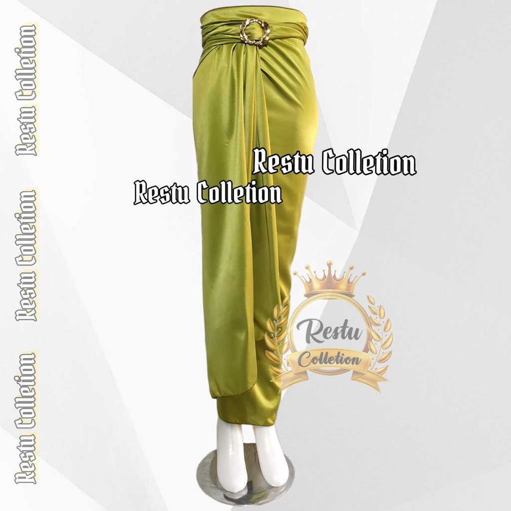 {Restu Colletion-Rok Lilit Polos Wanita Bawahan Wanita  kebaya Wisuda Kondangan Tunik Kemeja Wanita Bahan Velvet Satin Premium Gratis Ring Warna Green