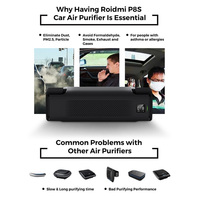 ROIDMI P8S Car Air Purifier - Penjernih dan Pembersih Udara Kendaraan Anda - Antibacterial Filter