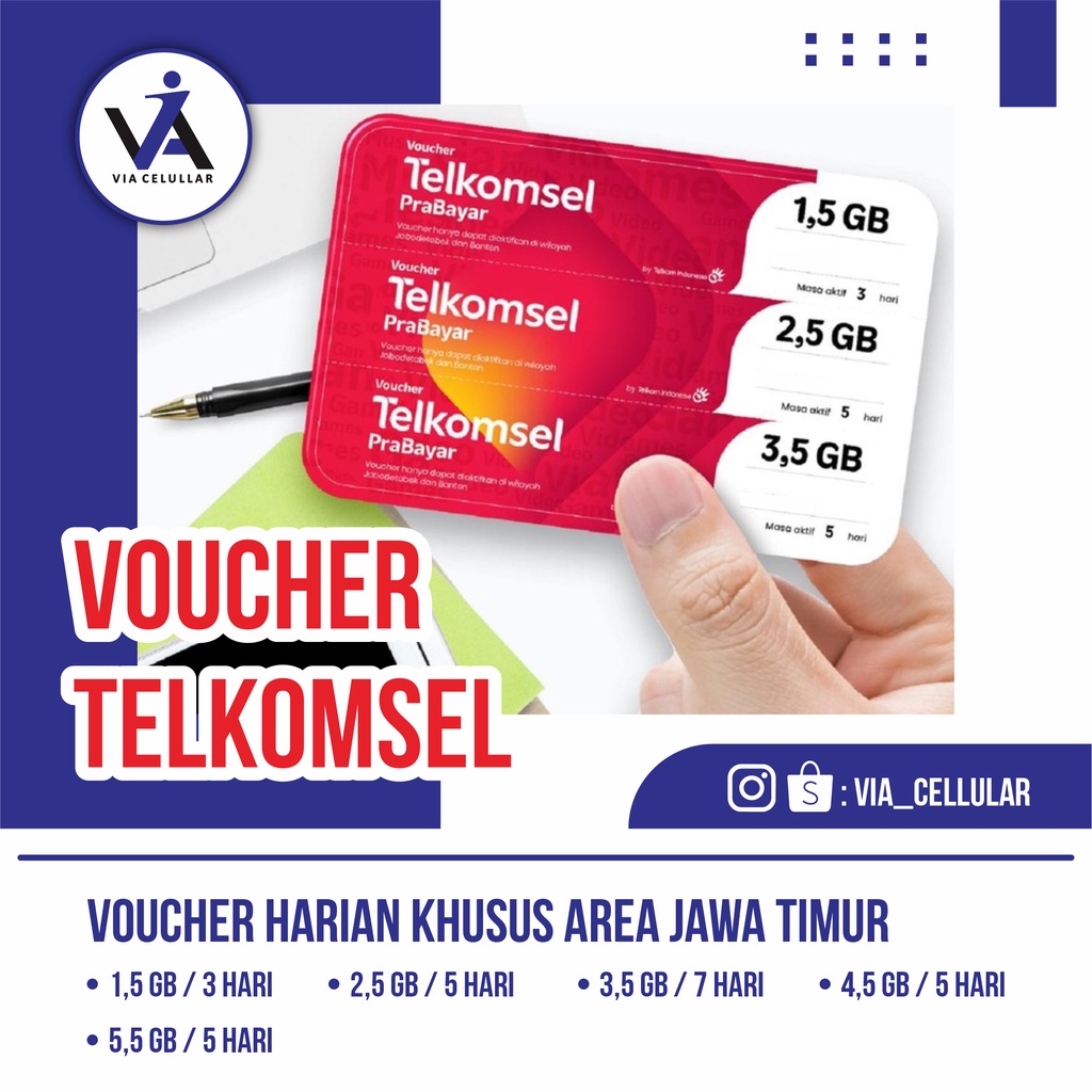 Voucher Telkomsel Harian 1.5 GB | 2.5GB | 3.5GB | 4,5 GB | 5.5 GB Paket Data Khusus Area Jatim
