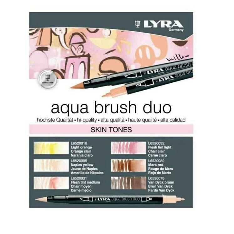 

icha Brush Pen Lyra Aqua Brush Duo Skin Tones Set 6 Warna/Spidol Kuas wjcx55