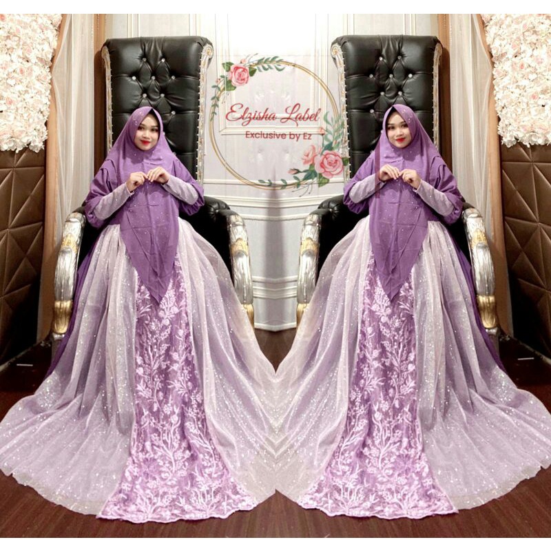 Gamis Set Syari Ceruty ORI Elzisha Label Mewah Brukat Tille Barbie Gliter Super Mayung
