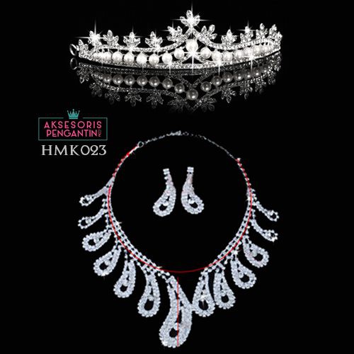 Aksesoris Pesta Wedding Modern l Paket Mahkota Kalung Anting Pengantin- HMK023