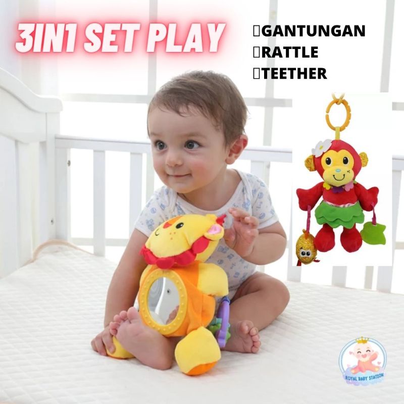 Boneka Jumbo Set Mainan Gantungan Stroller Kasur Bayi Rattle Teether Set Lucu