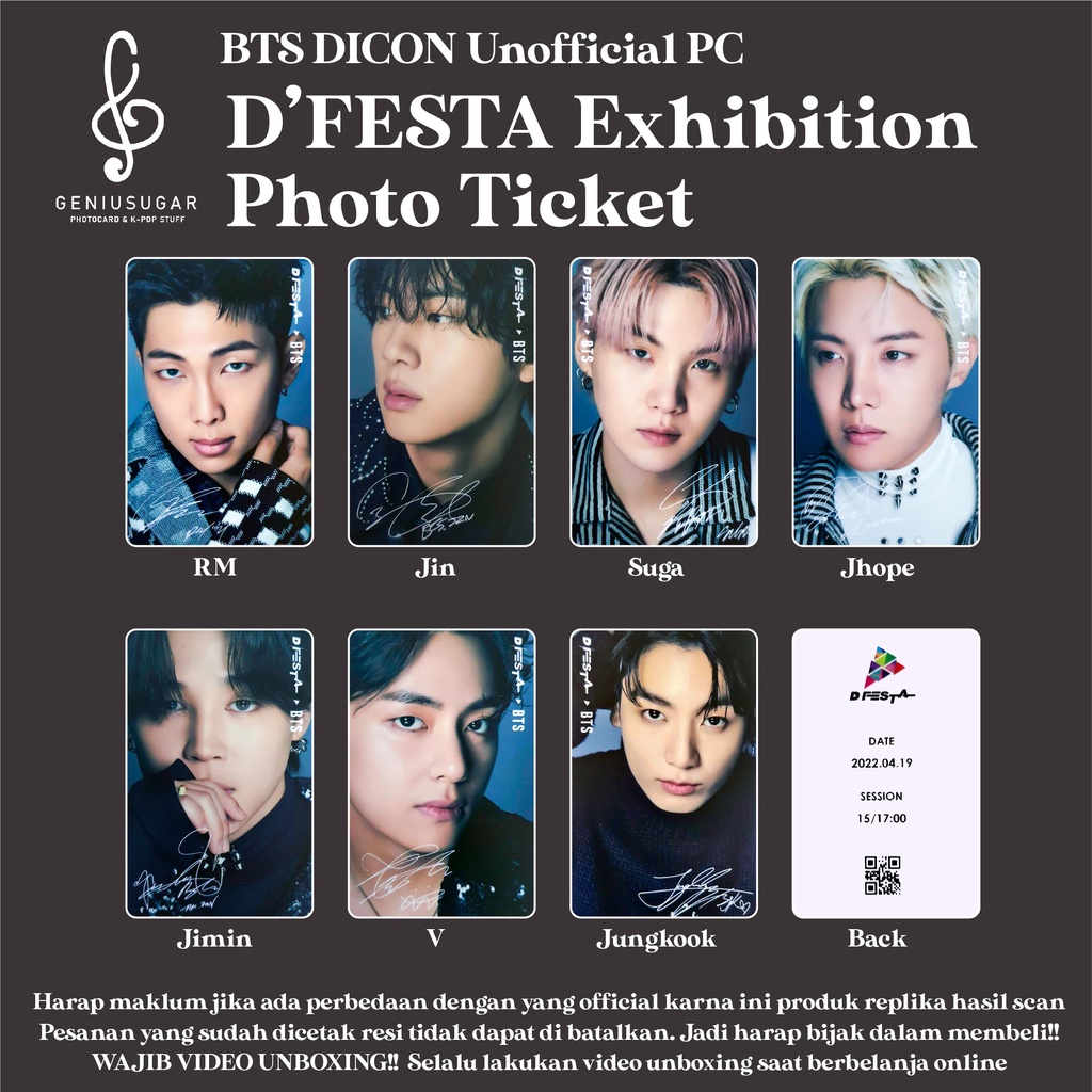 [REPLIKA BTS] PHOTOCARD DFESTA EXHIBITION TICKET DICON UNOFFICIAL