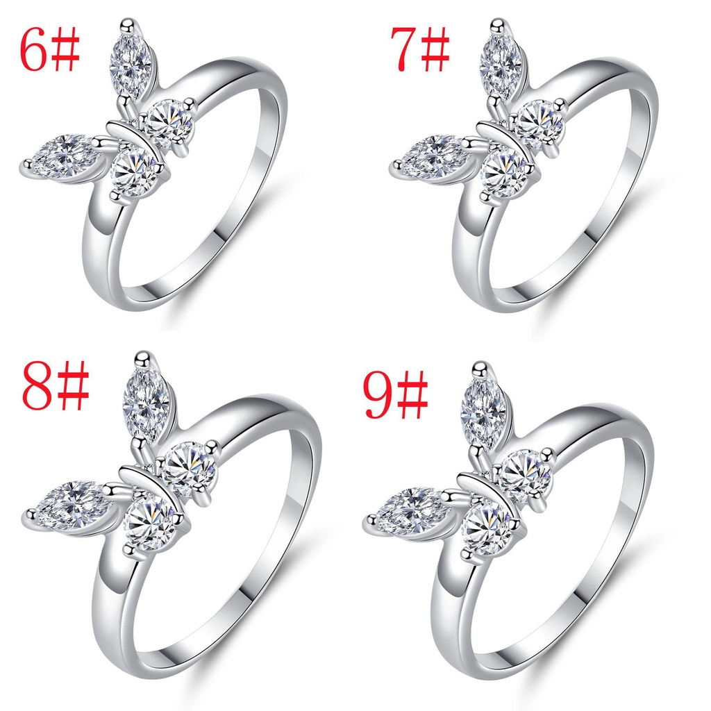 Lily Butterfly Ring Zirconia Cubic Silver Dainty Kristal Berkilau Pernikahan Mood