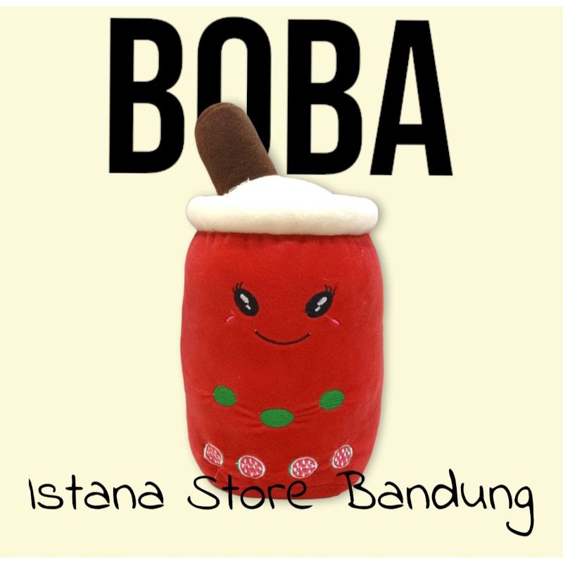 Boneka Boba Milk Tea Warna Merah Size L 35 CM Label SNI