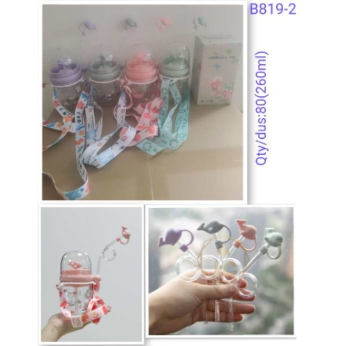 Botol Minum Anak Air Mancur Motif Lumba-Lumba Non Tali / Tali / + Penutup Sedotan Children Pot 260ml