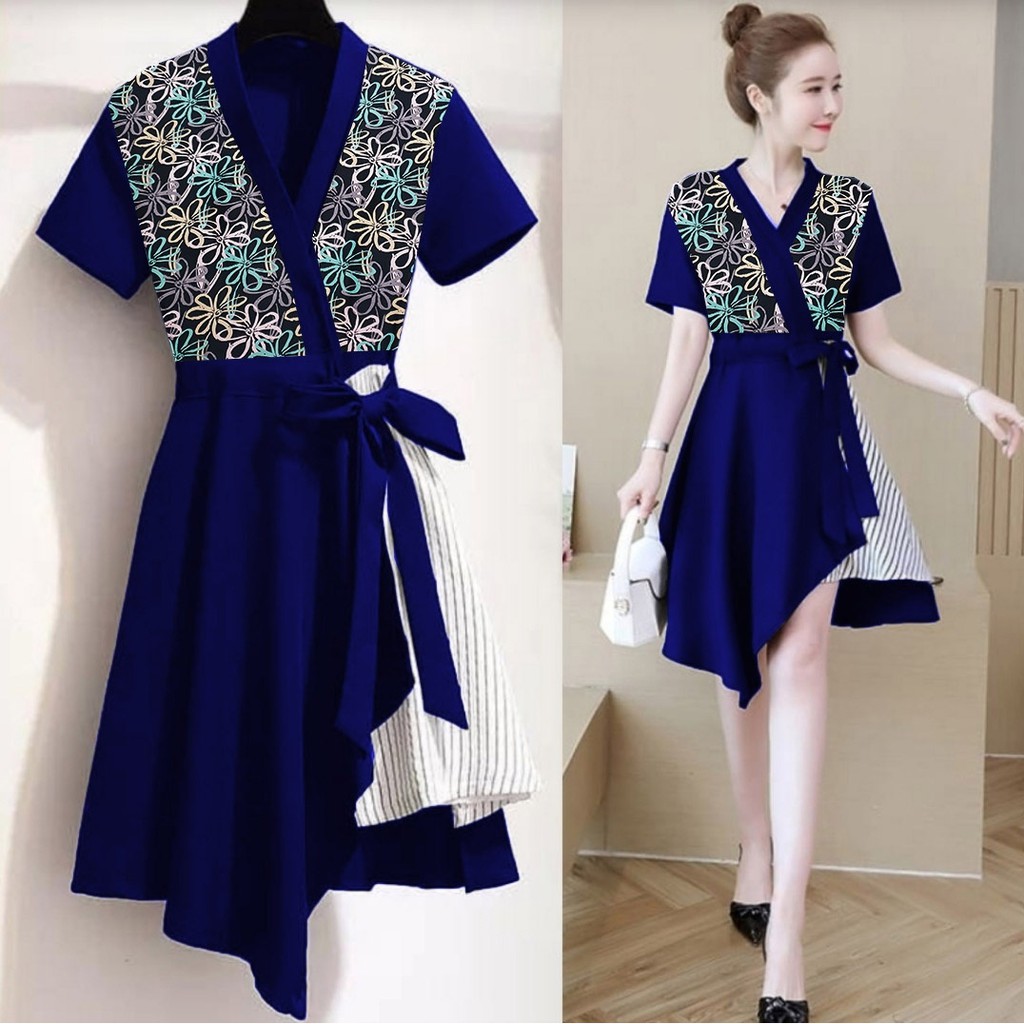 [HNFK] Dress Eliva / Dress Wanita / Dress / Dress Wanita Casual Dress / Dress Batik / Dress Motif / Dress Korea Wanita Terbaru / Dres import