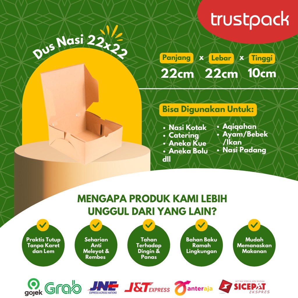 DUS NASI 22x22 KOTAK KUE KRAFT PAPER / COKLAT TEBAL 325gsm - LAMINASI