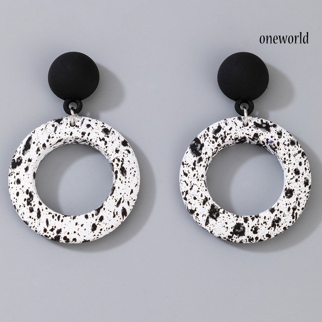 OW# Fashion Black White Round Hanging Drop Dangle Ear Stud Earring Jewelry Accessory