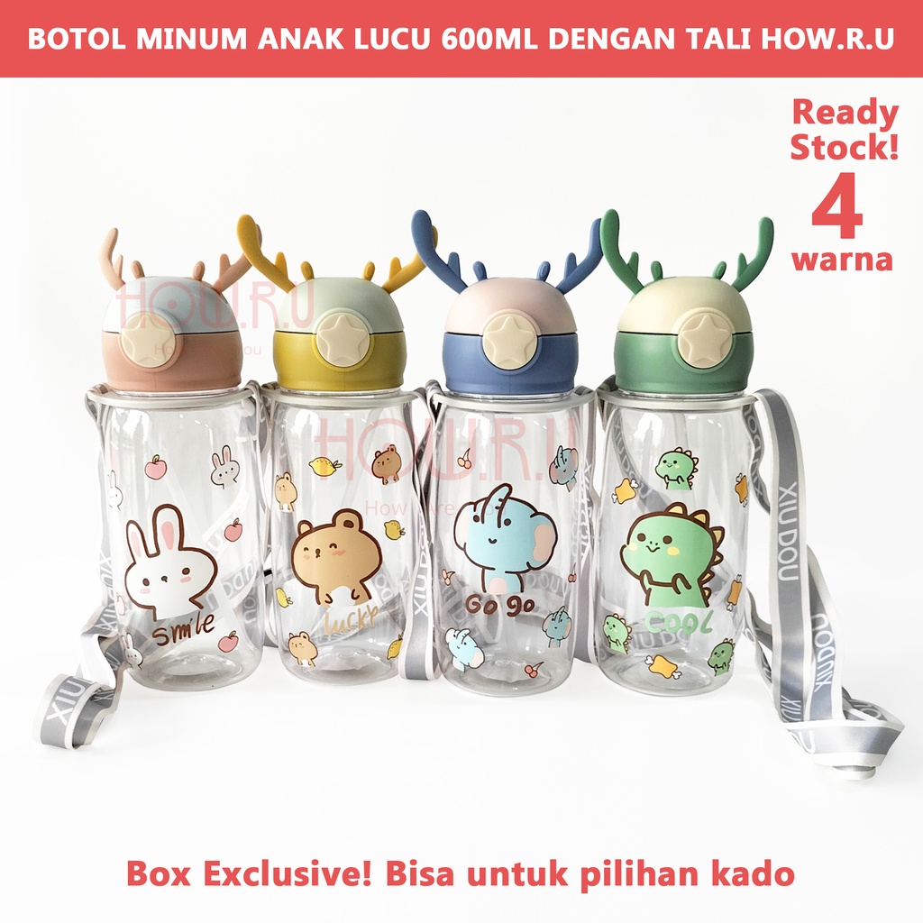 HOW.R.U | 600ml - Botol Minum Anak Lucu Bentuk Rusa + Tali 19765002