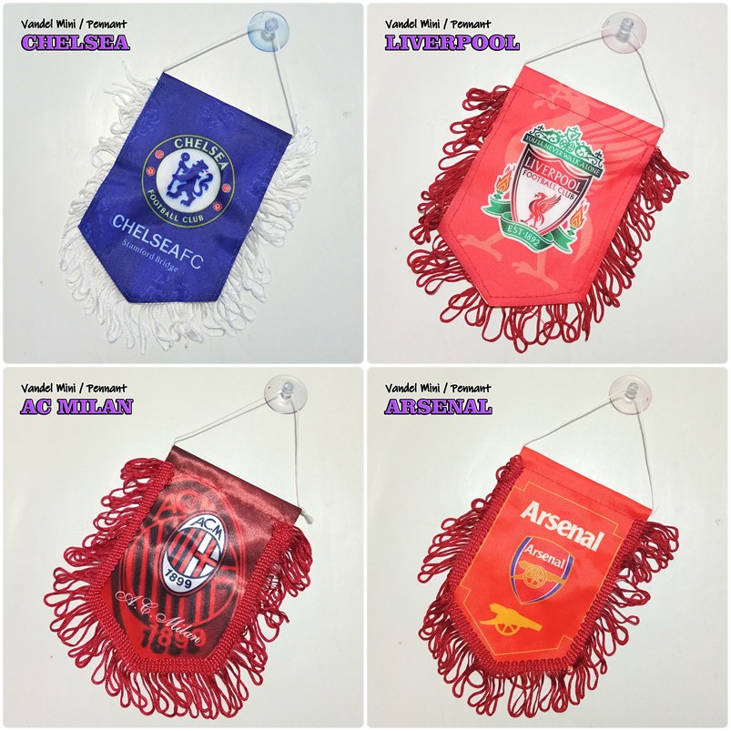 Vandel Pennant Aksesoris Cop Kaca Mobil Panji Klub Bola BARCA MADRID LIVERPOOL CHELSEA ARSENAL MILAN