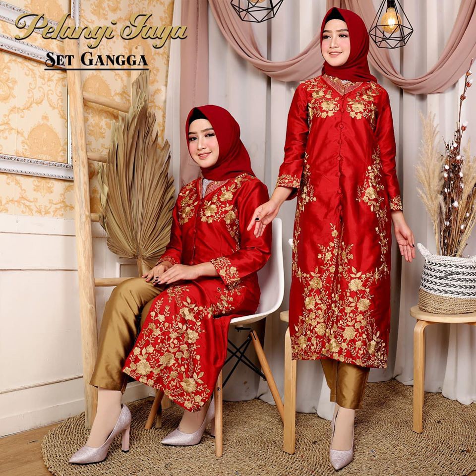 Set Gangga Abaya Taffeta Aneka Pilihan Warna