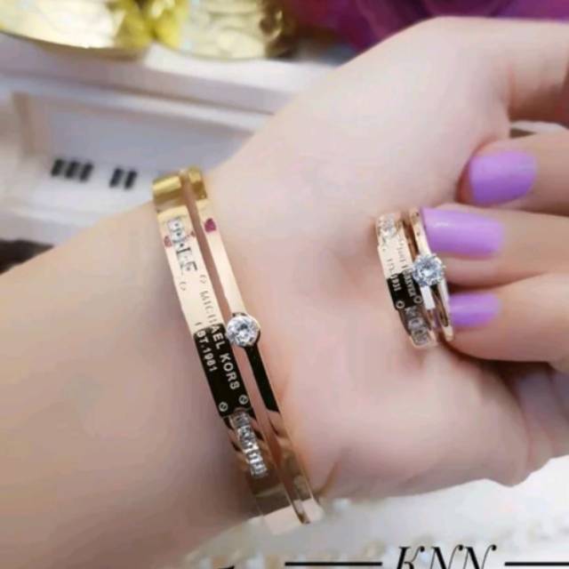 Titanium gelang cincin lapis emas 24k