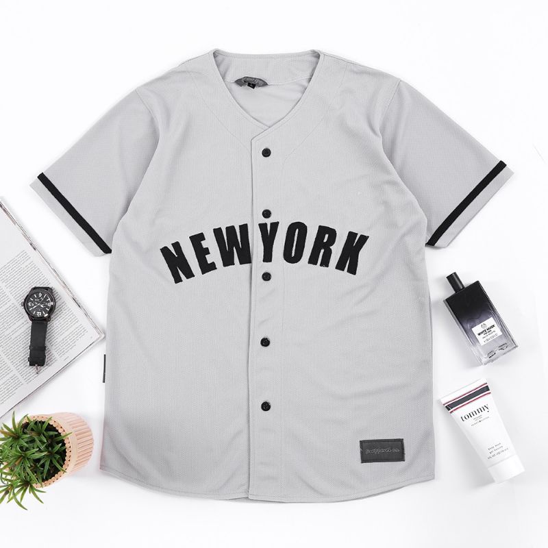 Kaos Baju Kemeja Jersey Baseball New York Pria &amp; Wanita - Abu