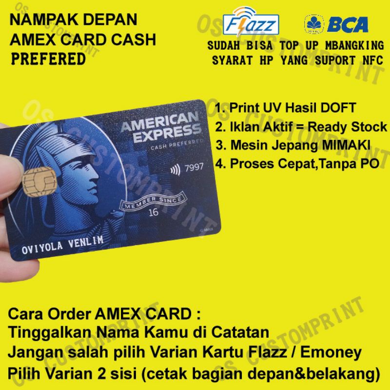 CUSTOM KARTU FLAZZ BCA GEN 2 ATAU EMONEY AMEX CASH PREFERED