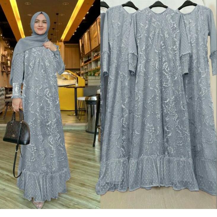 Terbagus.. ISG√Gamis Humaira brokat tile mutiara M-L-XL-XXL JUMBO / Gamis wanita brokat / Gamis brok