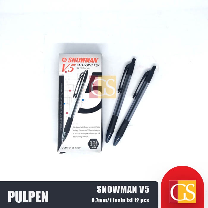 

Pulpen Snowman V5 0.7mm Cetekan Hitam Biru Merah 1 Lusin / 1 Kotak
