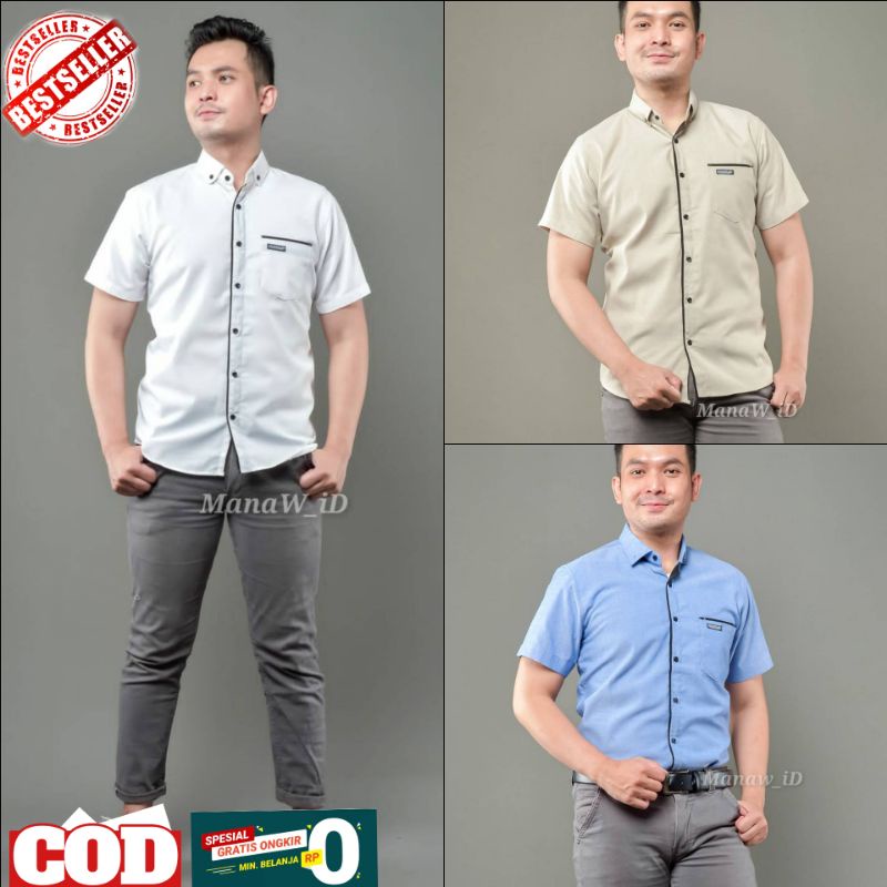 kemeja polos lengan pendek pria - kemeja polos motif list lengan pendek pria - kemeja kantor polos lengan pendek pria - kemeja casual distro import original terbaru 2021