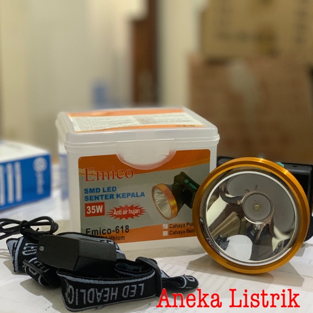 SENTER KEPALA LED / HEAD LAMP 35W E-618 EMICO (WATER PROOF) KEPALA BESAR